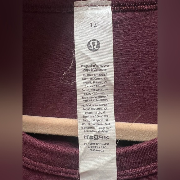 Lululemon Classic-Fit Cotton-Blend Long Sleeve in Garnet Size 12 - Picture 4 of 5